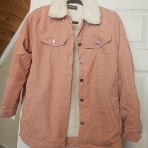 Pink Corduroy Jacket with White Sherpa Lining